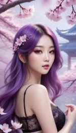 Purple-haired Korean Woman in Lingerie ...